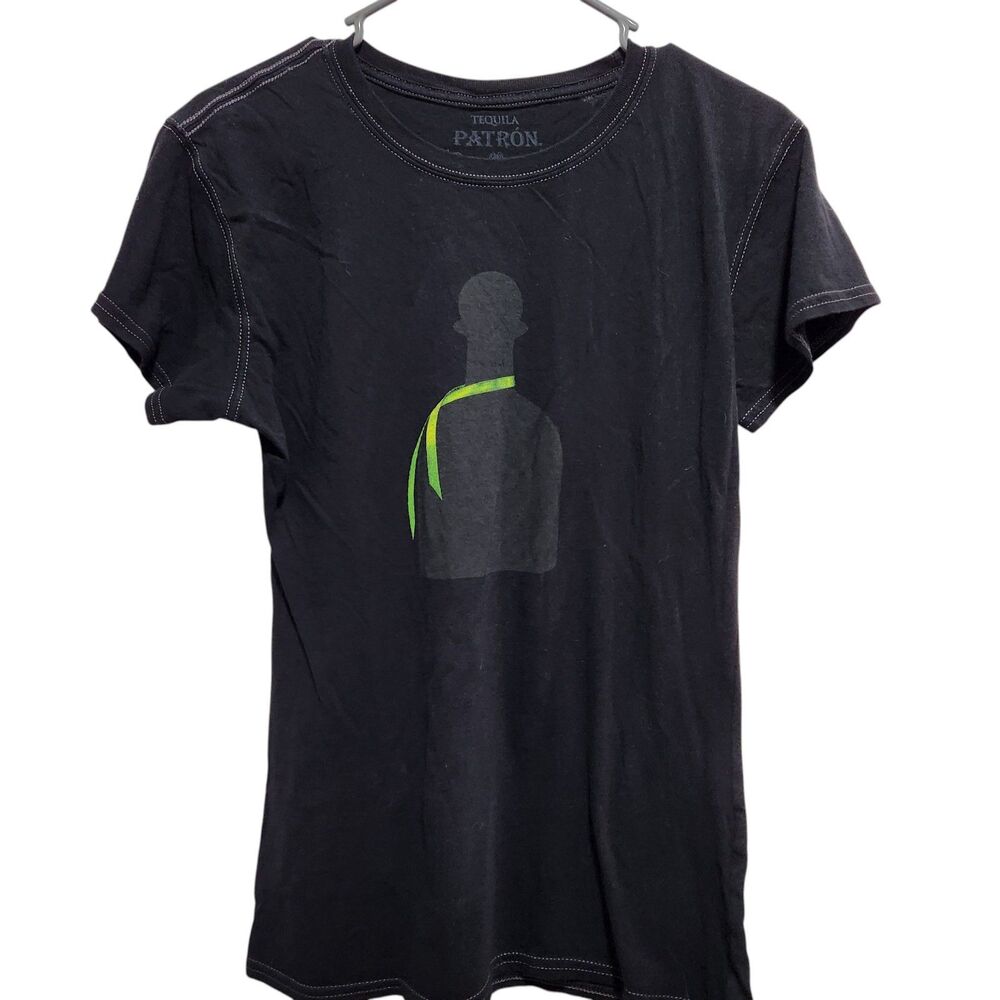 Patron Tequila Graphic T Shirt Black Medium Logo Bottle Short Sleeve Tee